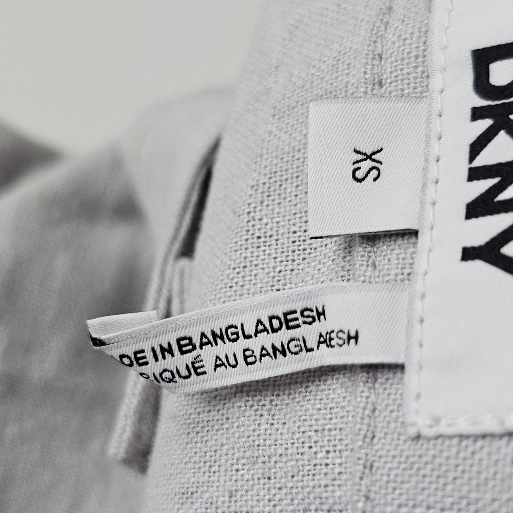 DKNY Elastic Cuff Linen Blend Button Up Shirt Gray XS Short Sleeve Dolman - Picture 9 of 12